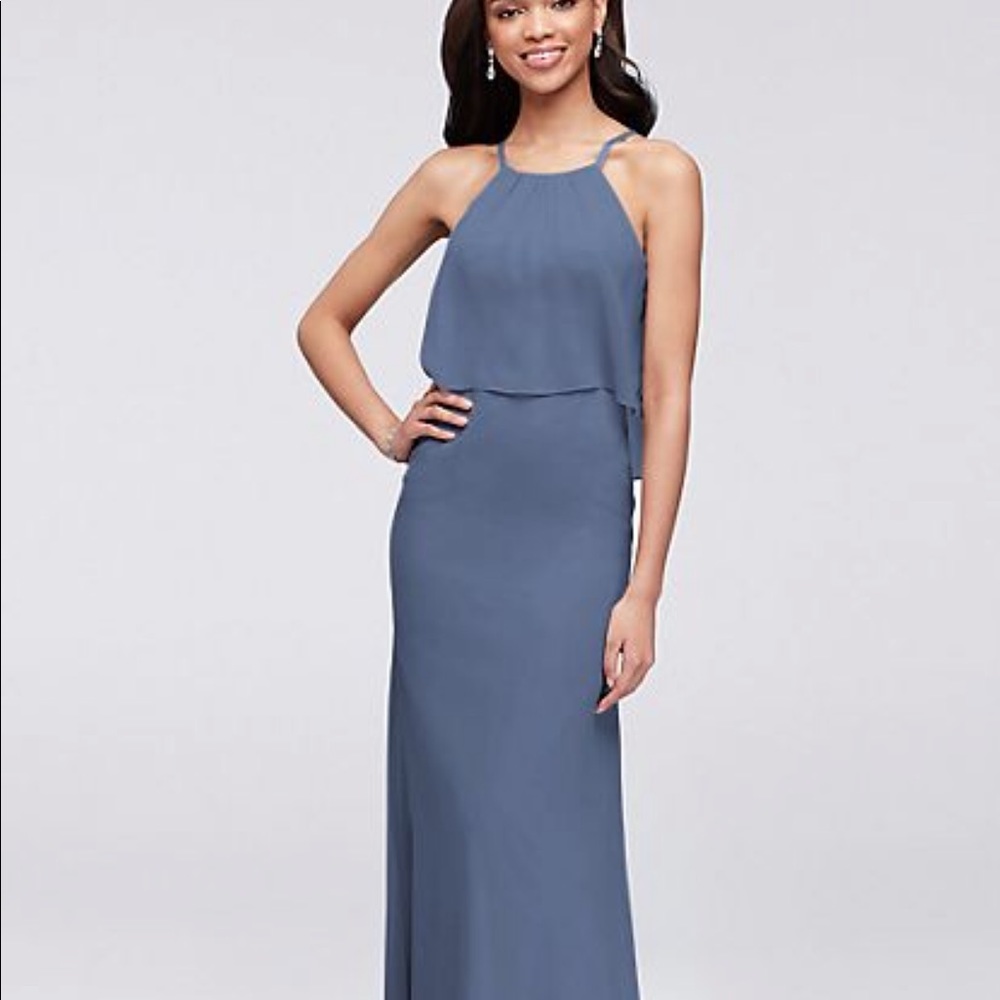 Davids Bridal flounced crinkle chiffon dress
